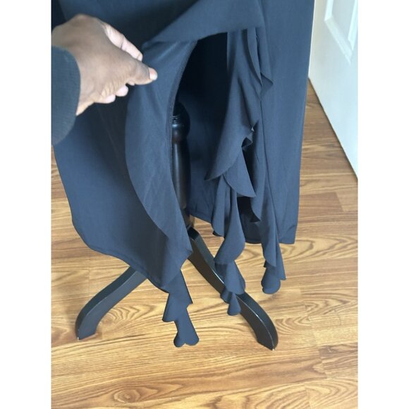 Womens Black Ruffle Skirt Side Slit Elastic Waist Maxi Midi Sz XS Gothic Witchy - Picture 5 of 11